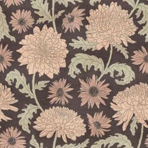 Chrysanthemums in Earthy Tones on chocolate brown