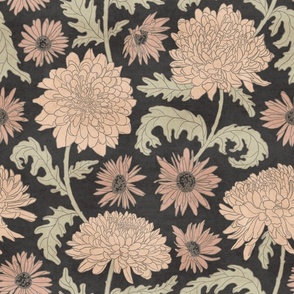 Chrysanthemums in Earthy Tones on charcoal brown