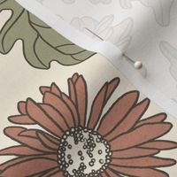 Chrysanthemums in Earthy Tones on cream beige