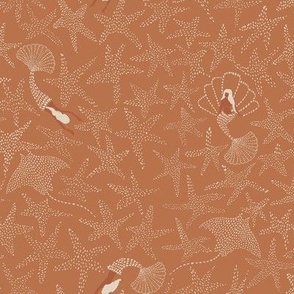 SMALL Sierra Whimsical Mermaids Starfish Rays - Terracotta