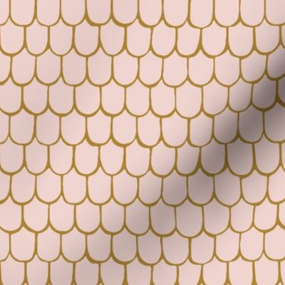 Seal Beach Shingles | Scalloped Pattern in Pink and Gold | Coastal Cottage Style 