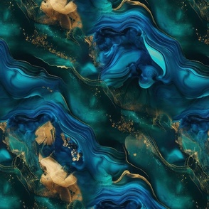 Marbled Luxury Texture Blue Gold Smaller Scale