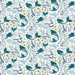 Mermaid ocean white & gold small