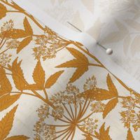 Small Art Nouveau Golden Water Hemlock Cicuta Maculata with Cross Hatch Texture Background