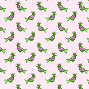 colorful birds on light pink | small
