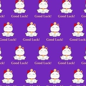 Good luck maneki neko cats on purple 