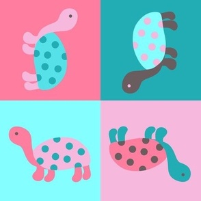 Cute Pink & Blue Turtles Tortoise - Checkered Print
