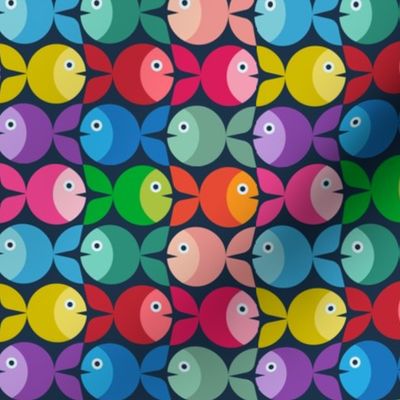 Colorful Aquarium Fish, Bright Mid Century Modern Geometric Pattern SMALL MINI MICRO
