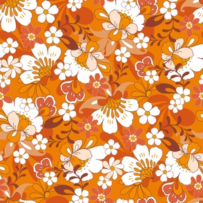 Retro fall floral blooms mustard orange brown Jumbo Scale by Jac Slade