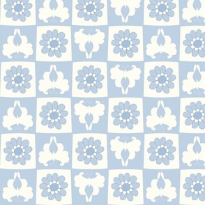 Butterfly retro floral checkerboard baby blue large Scale by Jac Slade