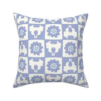 Butterfly retro floral checkerboard cornflower blue large scale by Jac Slade