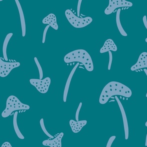 Mushrooms teal green blue Large Scale by Jac Slade