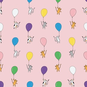 Flying cats with balloons, light pink