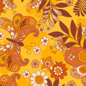 Retro Butterflies and flowers autumn yellow brown orange yellow Jumbo Scale by Jac Slade