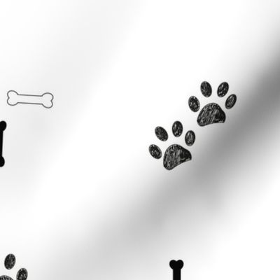 Hand drawn bulldog paw print and bones hound design pattern