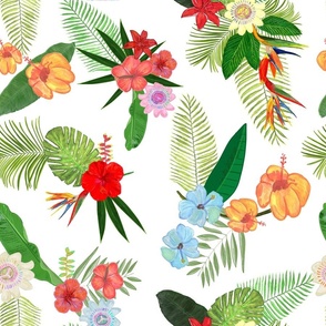 Tropical Flower and Leaves Pattern