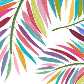 Tropical brush colorful hand drawn palm leaves pattern