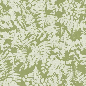 A light green fern silhouettes on a lime green background 
