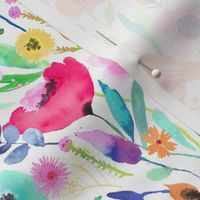 Hidden whimsical birds in meadow Watercolor floral Small