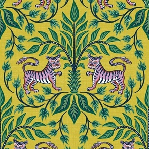 Tigers and palms/pink green lime/large