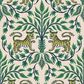 Tigers and palms/green lime ecru/large