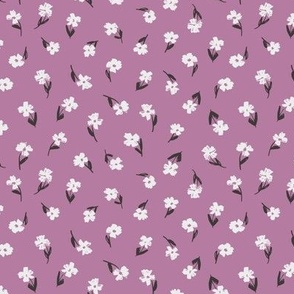 Christine / small scale / purple cute and ditsy abstract floral pattern design allover 