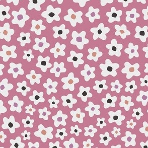 Unfolded / medium scale / moody pink minimal modern floral allover pattern with abstract blossoms