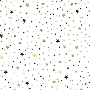 Gold yellow and black stars and circles with white background