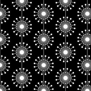 Midcentury Modern Dandelions in Black & White, Vintage Geometric Floral Pattern SMALL MINI MICRO