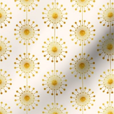 Vintage Dandelion Print in Cream White and Gold Texture, Mid Century Modern Luxury Floral Pattern SMALL MINI MICRO