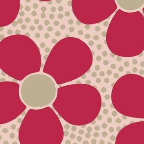 Viva Magenta Flowers on a Polka Dot Background (Large Scale)