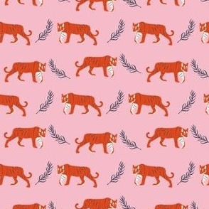 SMALL tiger fabric - bright colorful red and pink tiger design, cute tigers