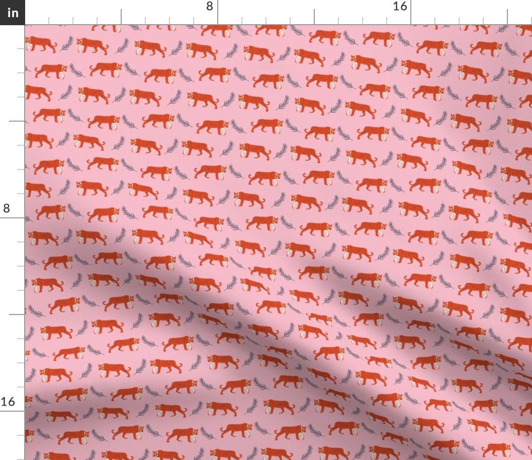 SMALL tiger fabric - bright colorful red and pink tiger design, cute tigers