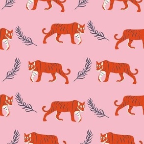 MEDIUM  tiger fabric - bright colorful red and pink tiger design, cute tigers