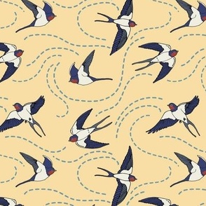 Tireless Swallows on vanilla yellow - Medium