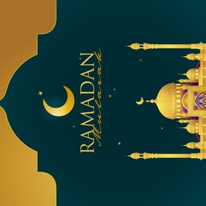 Ramadan Mubarak. Ramadan gift with gold mosque