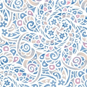 soft boho swirl blue and white  wallpaper scale