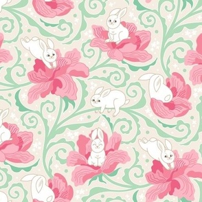 Bunnies and flowers. Jump and joy!