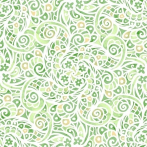 soft boho swirls green and white normal scale 12"
