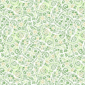 soft boho swirl green and white small scale 6"