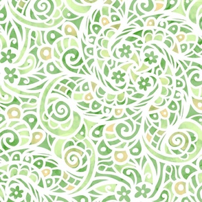 soft boho swirl green and white wallpaper scale