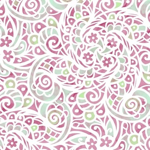 soft boho swirl pink and white wallpaper