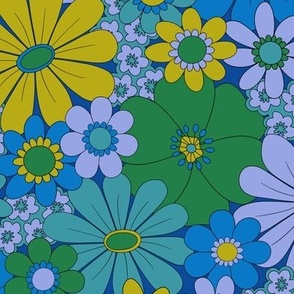 Groovy Bold Florals in Blue (Medium Scale)