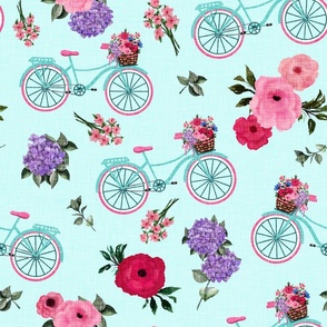 BIKES AND FLOWERS-AQUA Flowers in Basket