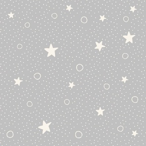 Mystic Ocean Whales Bubbles and Stars Grey