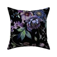 Moody Romance Garden Watercolor Flowers Black for Home Decor