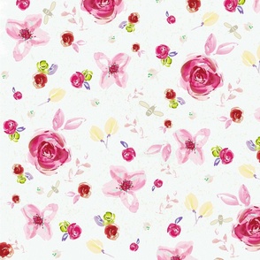 Watercolor Pink Rose, Flower Garden Floral, Medium Scale, Girls Fabric, raspberry pink