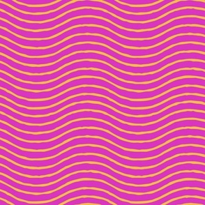 Wavy Yellow Lines on Bright Pink Background (Medium Scale)