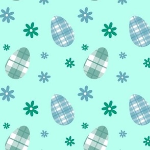 Plaid Green and Blue Eggs and Retro Groovy Daisies - 