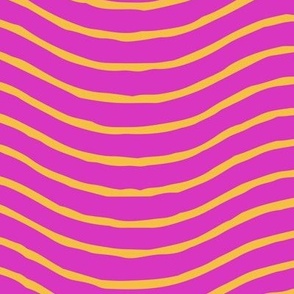 Wavy Yellow Lines on Bright Pink Background (Large Scale)